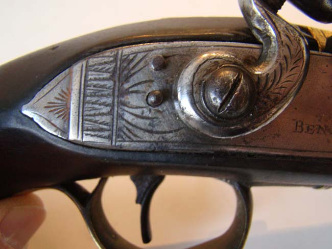 A pair of English flintlock brass barreled coaching pistols by John Bennett circa 1790 — image 9